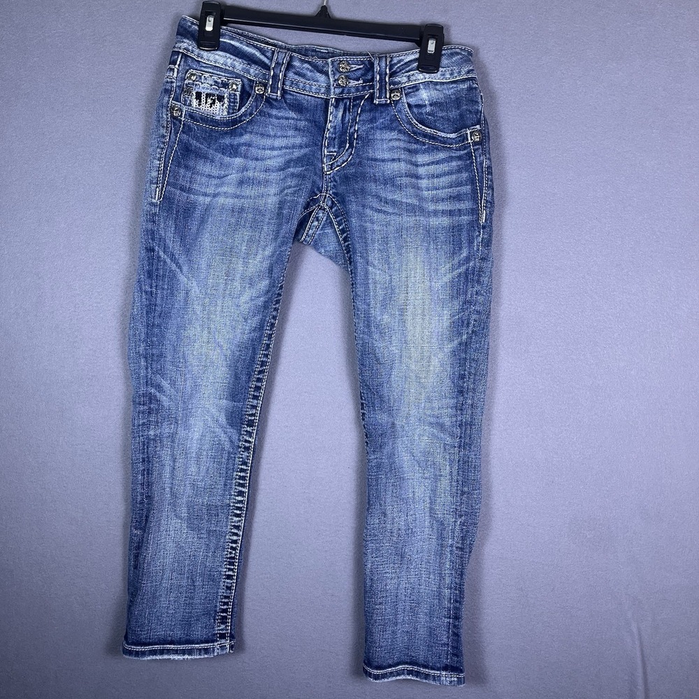 Y2K MISS ME Cuffed Capri Jeans Size 27 Distressed Sequined Pockets